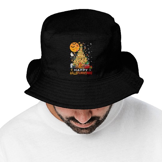 HAPPY HALLOTHANKSMAS CHRISTMAS THANKGIVING Bucket Hats