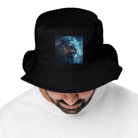Blue Fantasy Lion Face with Gold Eyes Bucket Hats