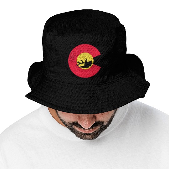 Colorado Flag Logo Elk Hunting Bucket Hats