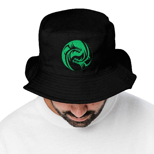 tow Dragonball in circle green and black Bucket Hats