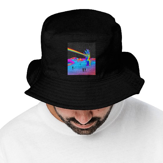 Rainbow In Galaxy Desert Night Retro Surrealism Bucket Hats