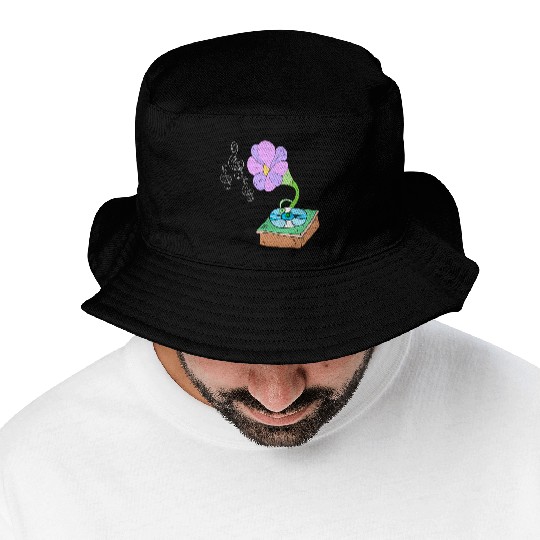 Music Blossom Floreal Surreal Music Lover Design Bucket Hats