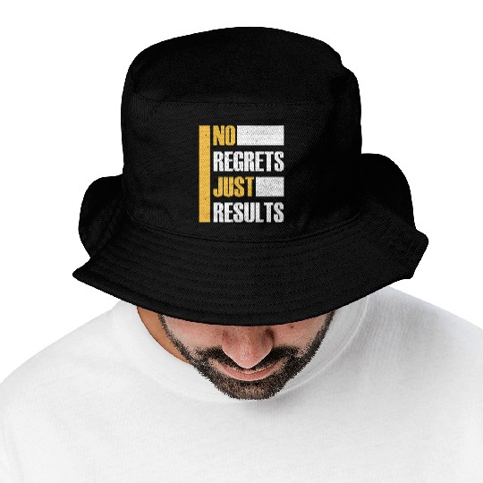 No Regrets Just Results distress grunge typography Bucket Hats