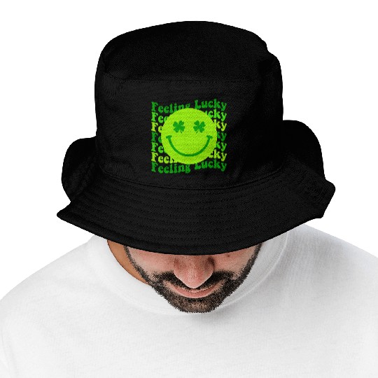 Irish Clover Feeling Lucky Smiling Face Bucket Hats