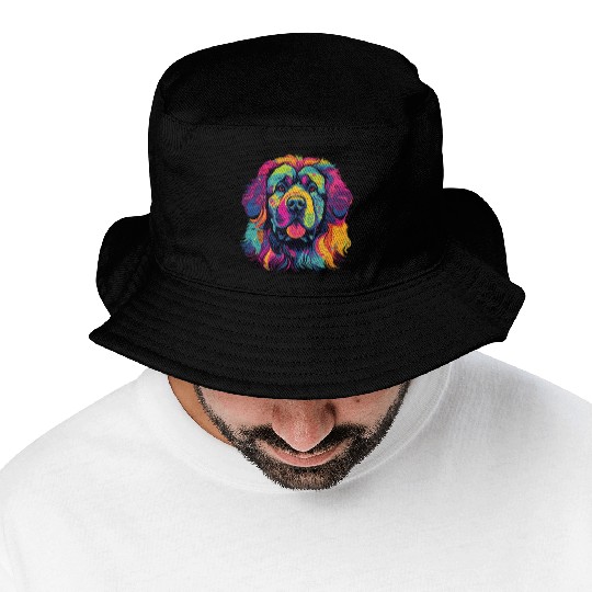 Watercolor Colorful Tibetan Mastiff Bucket Hats