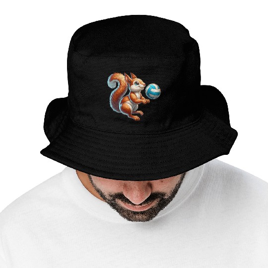 Volleyball Player Squirrel Fun Animal Lover Bucket Hats