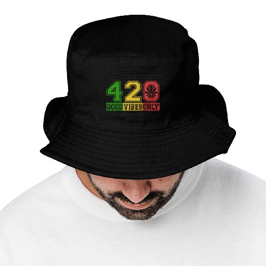Witty 420 GoodVibes Herb Weed Marijuana Design Bucket Hats
