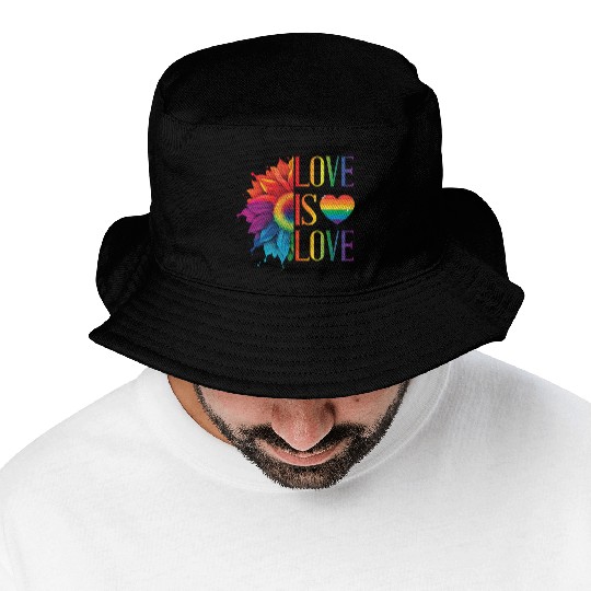 Rainbow Sunflower Love Is Love LGBT Gay Pride Bucket Hats