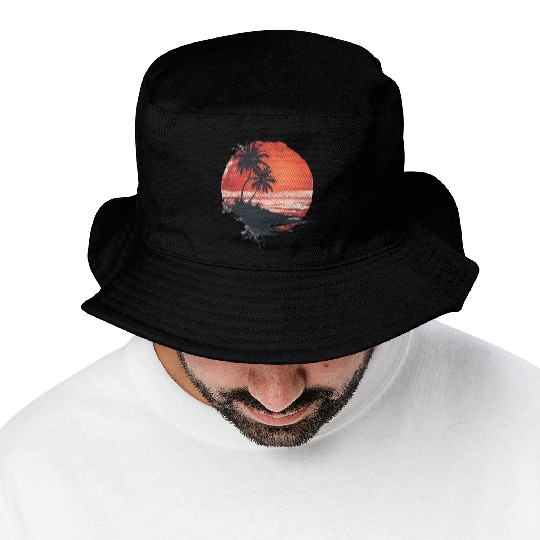 Tropical Sunset Escape With Palm Trees Bucket Hats