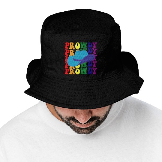 Prowdy Gay Lesbian Howdy Cowboy LGBTQ Pride Groovy Bucket Hats