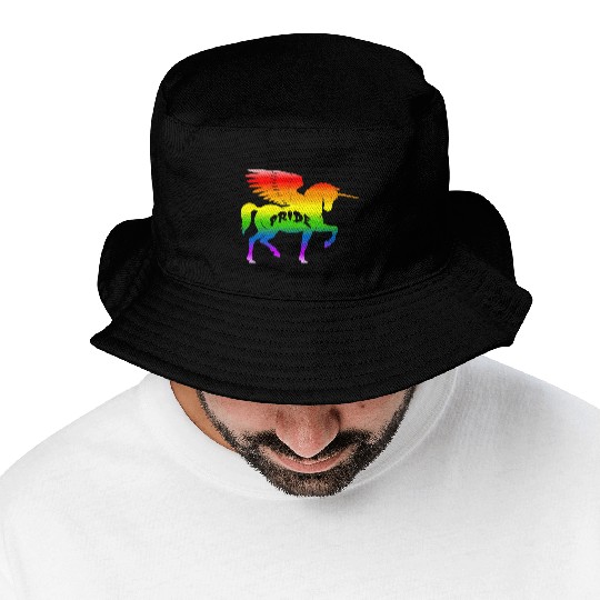 Rainbow pride unicorn Bucket Hats