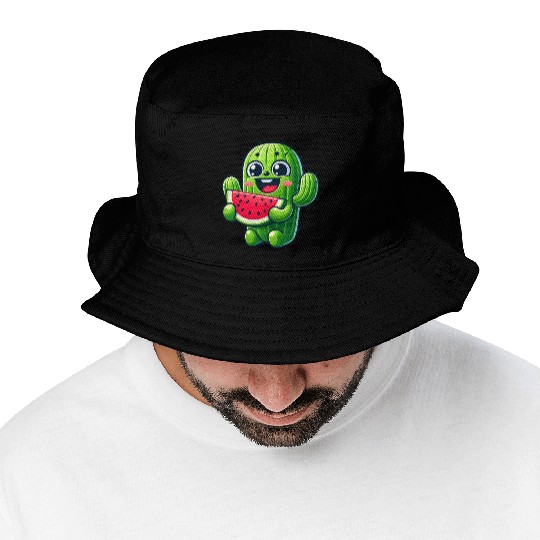 Cute Cactus Comic With Watermelon Fruity Bucket Hats