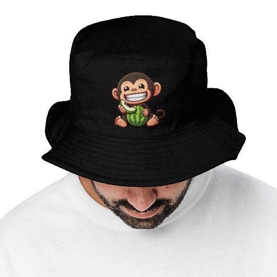 Monkey chimpanzee melon watermelon honeydew melon Bucket Hats