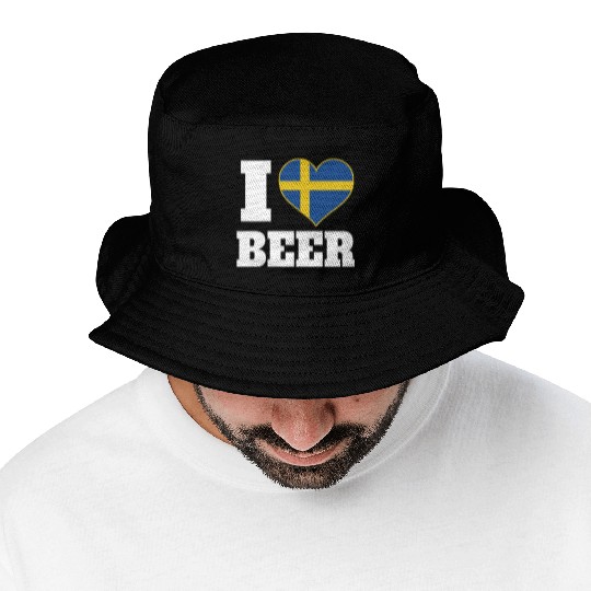 I Love Beer And Sweden Patriotic Expression Bucket Hats