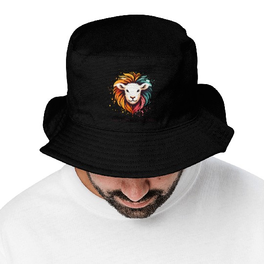 The Lion And The Lamb Abstract Art Design Bucket Hats