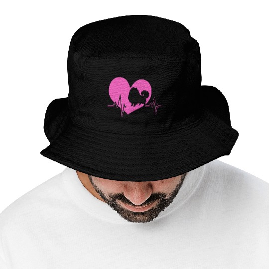 Puppy Dog Heartbeat Cute Pomeranian Silhouette Bucket Hats
