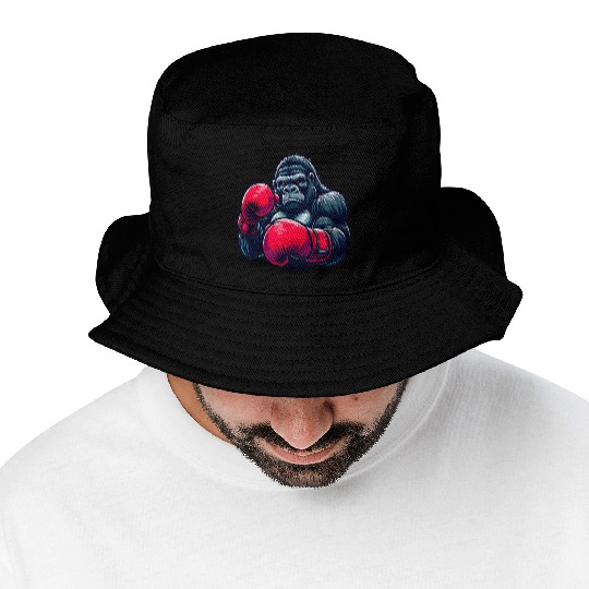 Wild Gorilla Boxing Gloves Graphic Animal Lover Bucket Hats