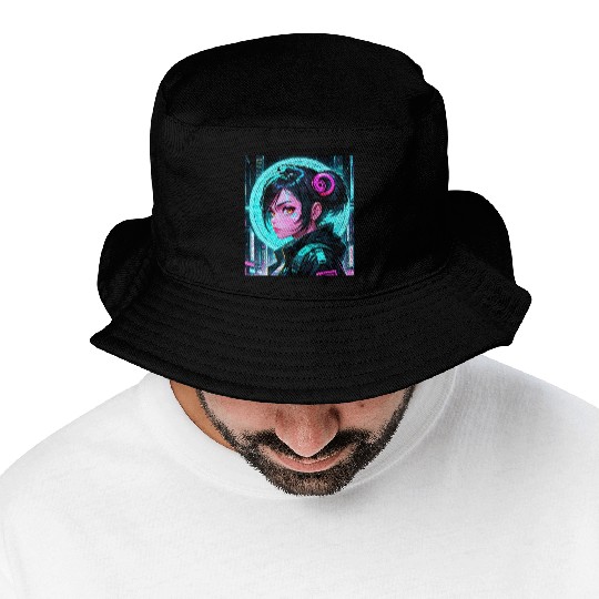 Beautiful Cyberpunk Girl Aesthetic Anime Bucket Hats
