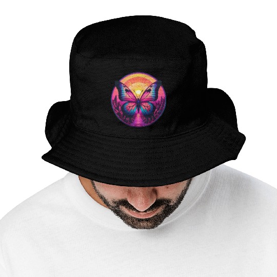 Synthwave ButterFly at Sunset Bucket Hats