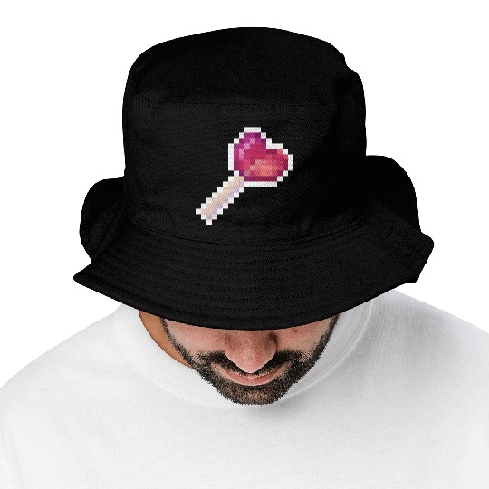 Pixel Art Sprite Cute Heart Lollipop Bucket Hats