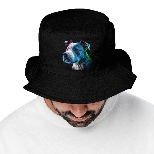 3D Neon Bluenose Pitbull Face Bucket Hats