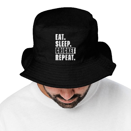Cricket Fans Eat Sleep Cricket Repeat Bucket Hats