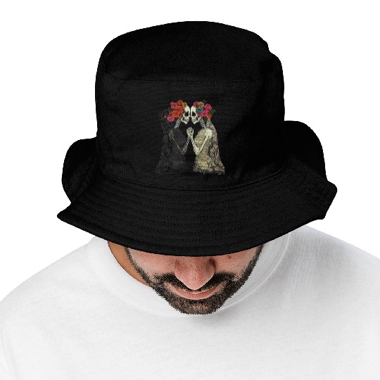 Lesbian Couple Skeletons Kissing LGBTQ Pride Bucket Hats