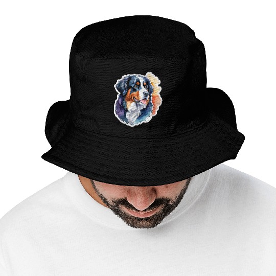 Bernese Mountain Dog Watercolor Bucket Hats