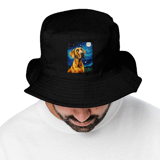Great Dane Dog Starry Night Painting Bucket Hats