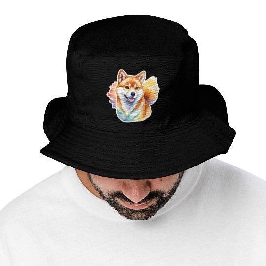 Shiba Inu Watercolor Bucket Hats