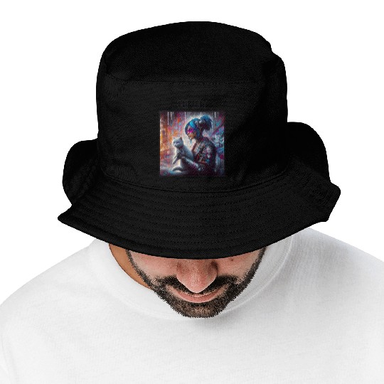 Cat Lady (Cyberpunk) Street Art v1 Bucket Hats