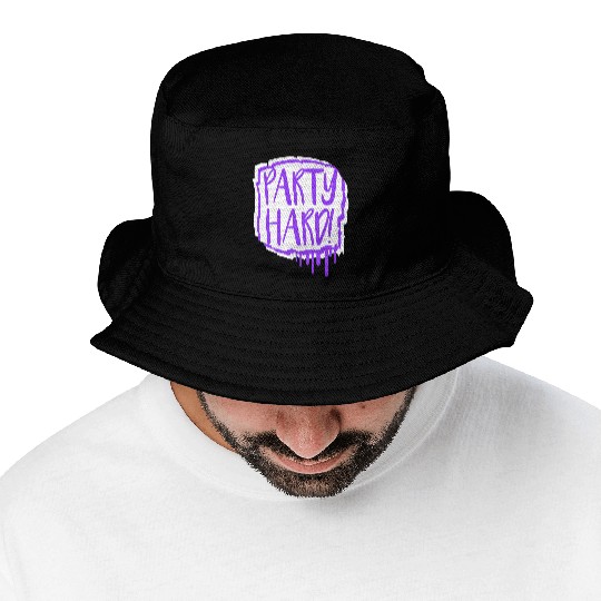 Party Hard Graffiti Spray Drops Stamp Text Slogan Bucket Hats