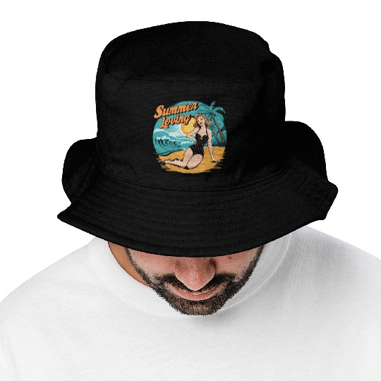 Retro Summer Loving Beach Vibes for a Beach Lover Bucket Hats