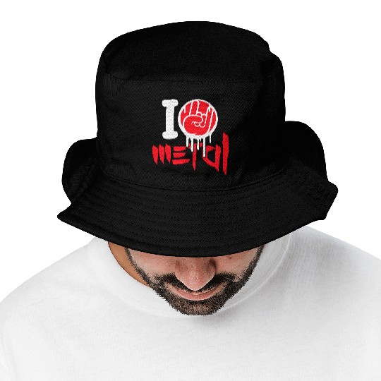 I Love Heavy Metal Hard Rock Music Graffiti Heart Bucket Hats