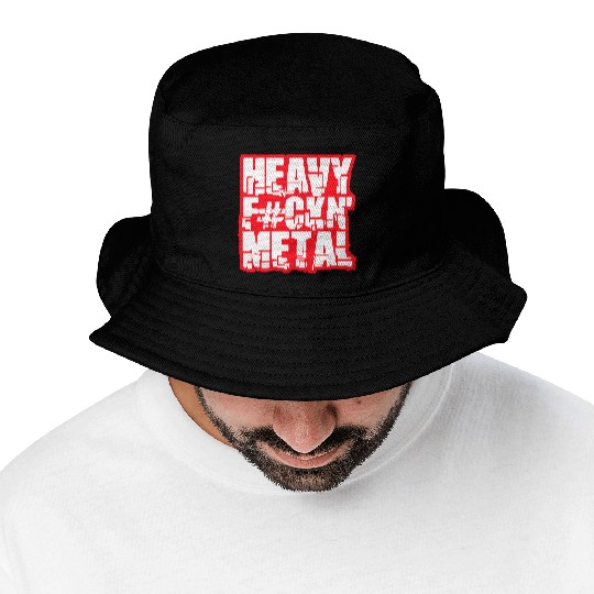 Heavy F#ckin' Metal Hard Rock Fun Music Text Quote Bucket Hats