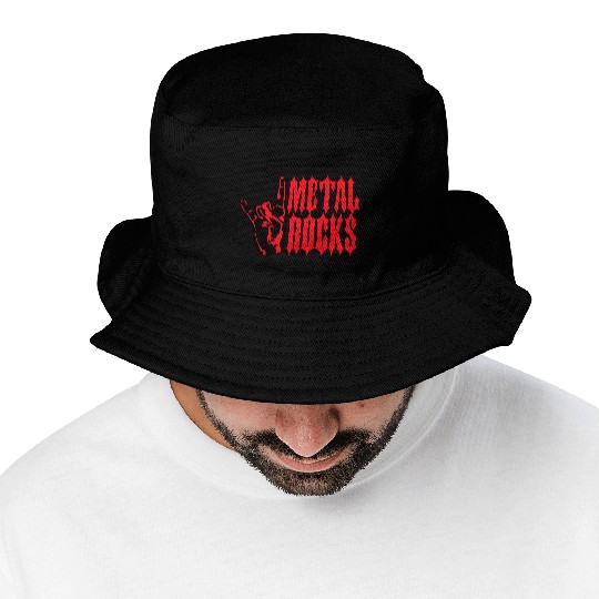 Heavy metal rocks hard rock music fun hand gesture Bucket Hats
