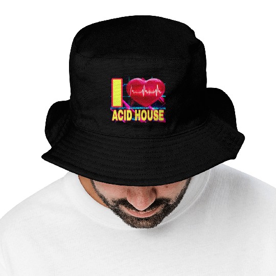 I LOVE ACID HOUSE YELLOW FONTS Bucket Hats