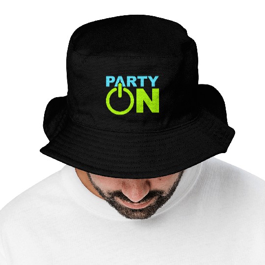 Party On Play Icon Switch Techno DJ Music Symbol Bucket Hats