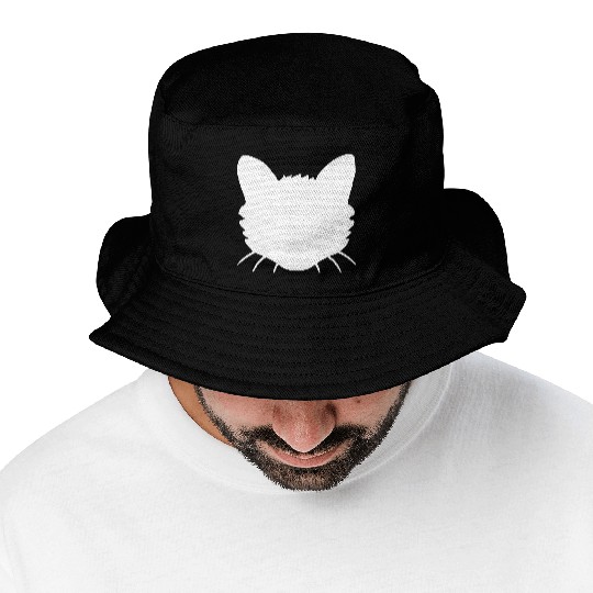 Cat Face Silhouette Kitten Head Outline Outline Bucket Hats