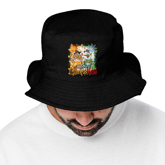 Merry Thanksmas Turkey Snowman Coffee latte cup Bucket Hats