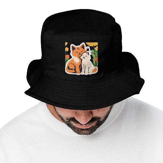 3d cat dou sweet and joyful Bucket Hats