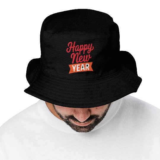 Happy New Year Red and Orange Festive Bucket Hats