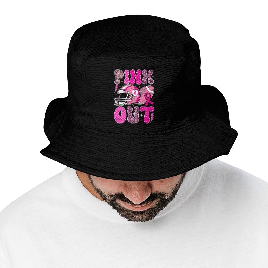 Pink Out Breast Cancer Football Mom Girls Women Bucket Hats
