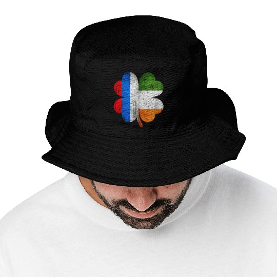 Russian Irish Shamrock Russia Ireland Flag Bucket Hats