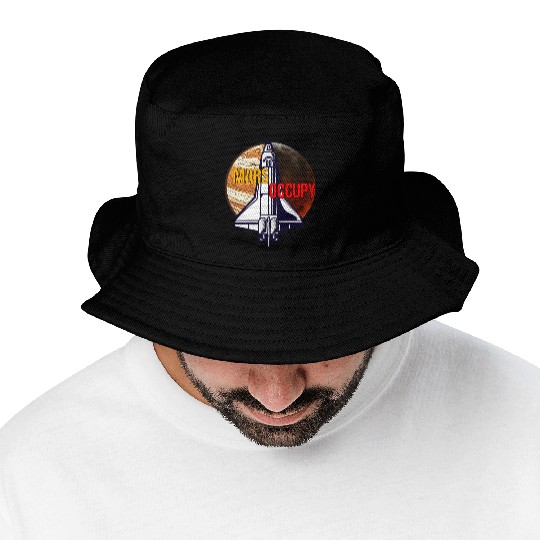 Mars Occupy -Rocket & Planet Space Design Bucket Hats