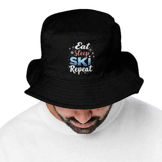 Eat Sleep Ski Repeat Ski Winter Sports Skiers Bucket Hats