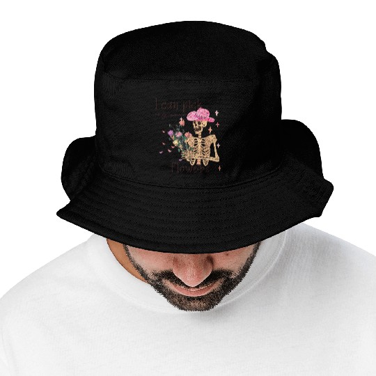 Funny Cowboy Skeleton with Flowers Bucket Hats
