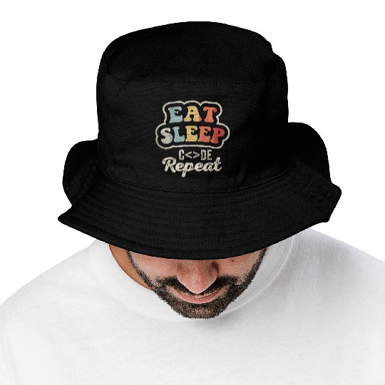 Eat Sleep Code Bucket Hats Computer Coding Retro Vintage