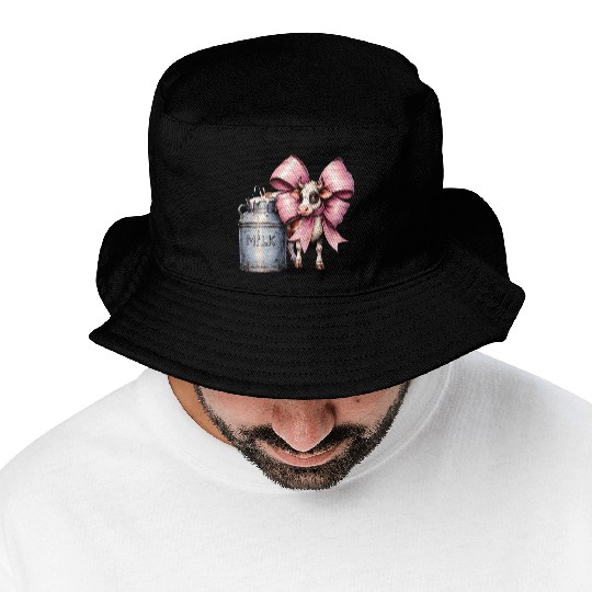 Coquette Bow Cow Farmer Milk Dairy Farmer Farming Bucket Hats