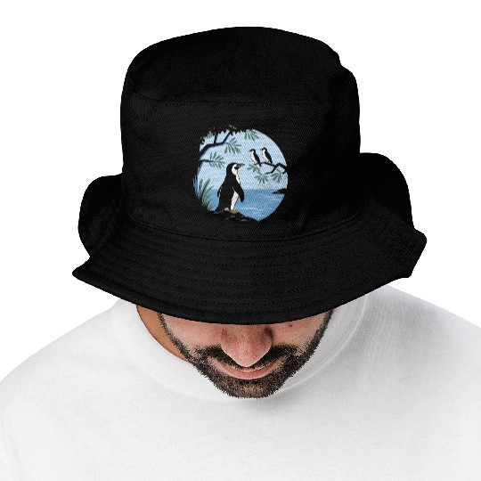 Birdwatching Penguins Nature Scene Bucket Hats